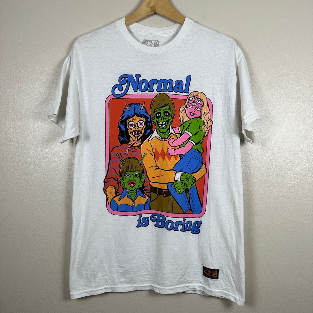 Steven Rhodes Men's M T-Shirt White Normal Is Boring Monster Graphic Tee NEW